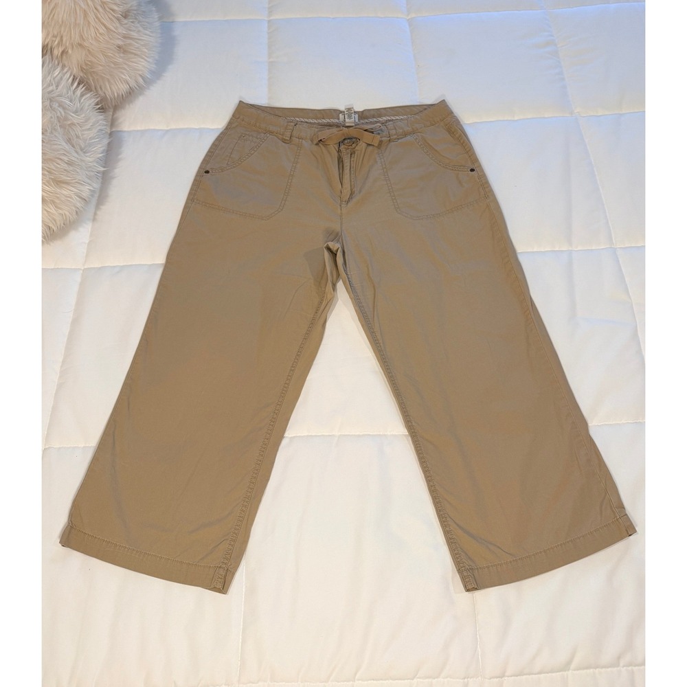 GH Bass & Co Khaki Crop Pants Womens 16 Tan Cotton Wide Leg Drawstring Capris